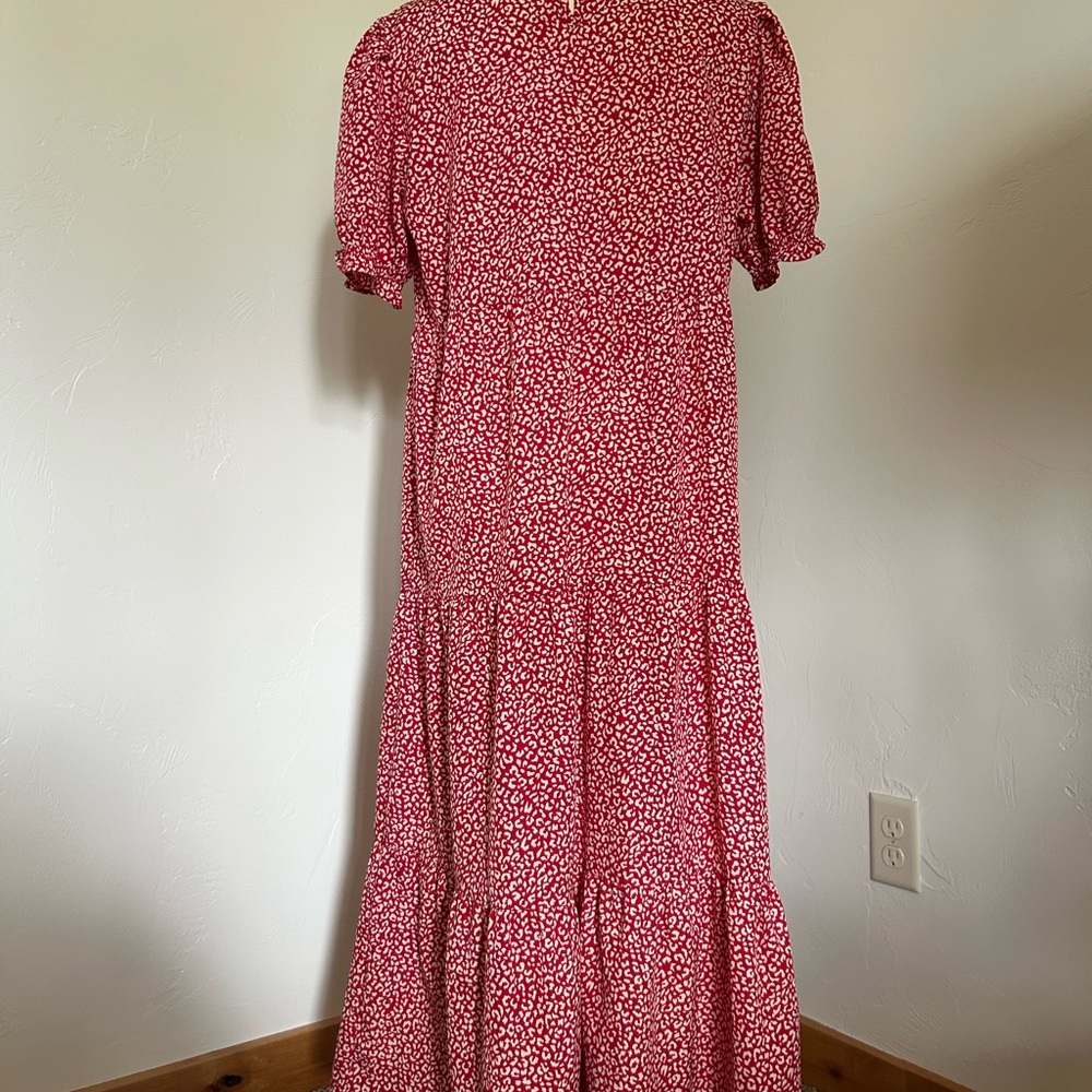 Red and White Tiered Puff Sleeve Maxi Sundress Size L - Picture 4 of 9